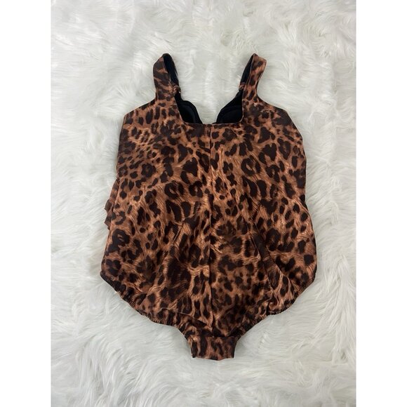 Miraclesuit Womens Plus Size 18W Swimsuit Brown Leopard Print V-Neck Twist Front - Picture 2 of 12